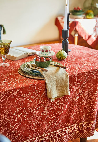 Large Modern Rectangle Tablecloth for Dining Room Table, Red Christmas Flower Pattern Tablecloth for Oval Table, Square Table Covers for Kitchen, Farmhouse Table Cloth for Round Table-Paintingforhome