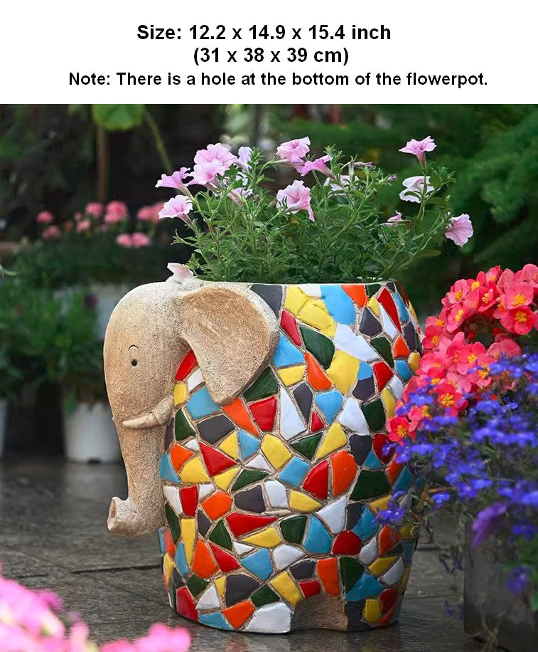 Unique Animal Statue for Garden Ornaments, Large Elephant Flowerpot, Modern Animal Flower Pot, Resin Statue for Garden, Villa Outdoor Decor Gardening Ideas-Paintingforhome