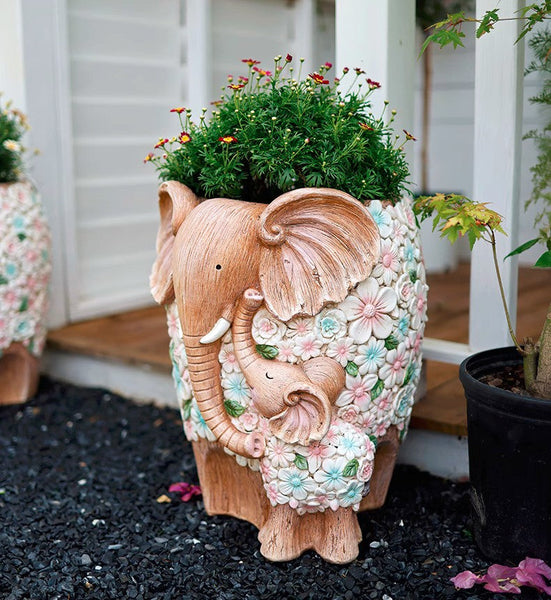 Unique Animal Statue for Garden Ornaments, Beautiful Elephant Flowerpot, Modern Garden Flower Pot, Resin Statue for Garden, Villa Outdoor Decor Gardening Ideas-Paintingforhome