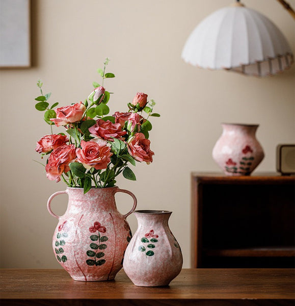 Rustic Pottery Flower Vases, Small Flower Vases on Table, Pink Bud Vases, Handmade Water Holding Flower Vases-Paintingforhome