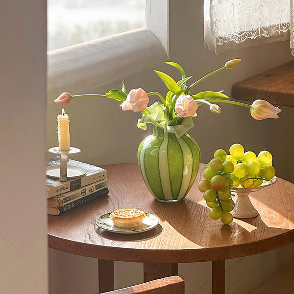 Modern Glass Flower Vases, Green Glass Flower Vases, Bud Vases, Water Holding Flower Vases, Handmade Flower Vases on Table-Paintingforhome