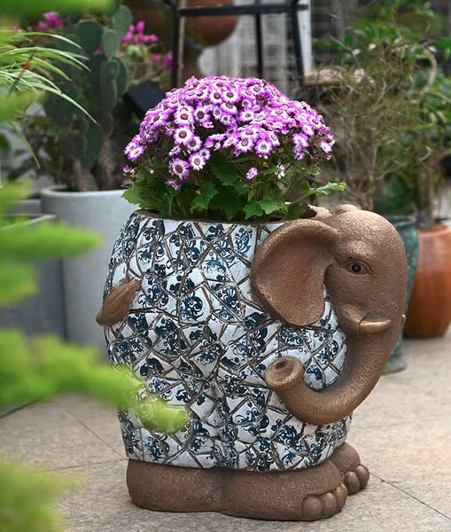Large Garden Flower Pot, Elephant Flowerpot, Unique Garden Flowerpot, Resin Statue for Garden, Modern Animal Statue for Garden Ornaments, Villa Outdoor Decor Gardening Ideas-Paintingforhome
