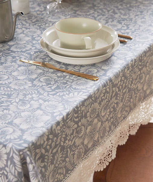 Farmhouse Table Cloth, Wedding Tablecloth, Dining Room Flower Pattern Table Cloths, Square Tablecloth for Round Table, Cotton Rectangular Table Covers for Kitchen-Paintingforhome