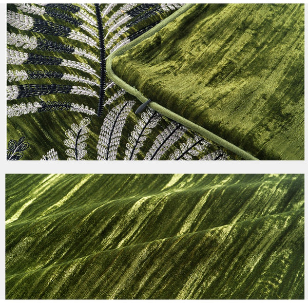 Large Throw Pillow for Interior Design, Embroidery Leaves Green Decorative Sofa Pillows, Luxury Decorative Throw Pillows for Couch, Large Square Modern Sofa Pillows-Paintingforhome