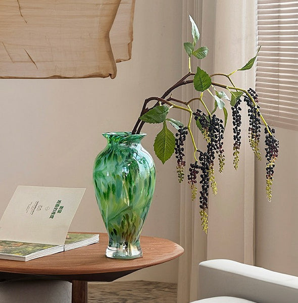 Large Green Glass Flower Vases, Modern Glass Flower Vases, Water Holding Flower Vases, Handmade Flower Vases on Table-Paintingforhome