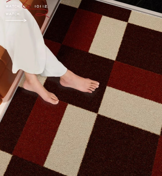 Contemporary Modern Rugs for Dining Room, Red Mid Century Modern Rugs for Living Room, Geometric Modern Rug Placement Ideas for Bedroom-Paintingforhome