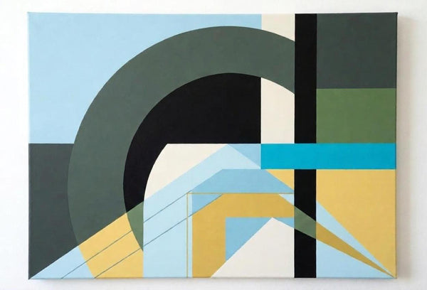 Acrylic Modern Canvas Wall Art, Sky Blue, Sage Green, Yellow Color, Geometric Abtract Art for Modern Living Room