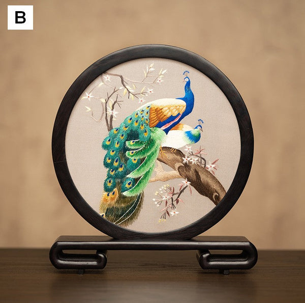 Traditional Chinese Suzhou Embroidery Ornament, Exclusive Business Present Peacock Embroidered Decor, Premium Souvenir, Unique Birthday Gift-Paintingforhome