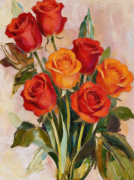 Hand Painted Canvas Art, Original Flower Paintings, A Bunch of Red Rose Flowers, Original Oil Paintings, Small Canvas Artwork-Paintingforhome