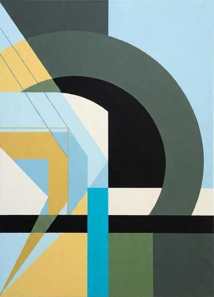 Acrylic Modern Canvas Wall Art, Sky Blue, Sage Green, Yellow Color, Geometric Abtract Art for Modern Living Room