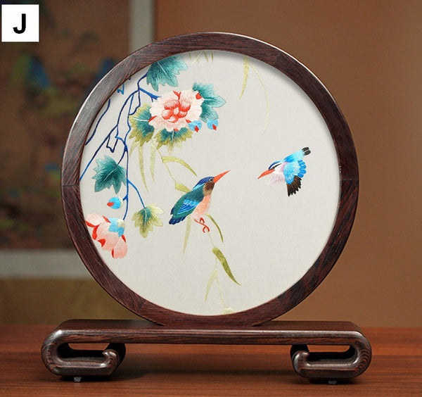 Traditional Chinese Suzhou Flower and Birds Silk Embroidery Ornaments, Exclusive Business Presents, Creative Birthday Gift, Premium Souvenir-Paintingforhome
