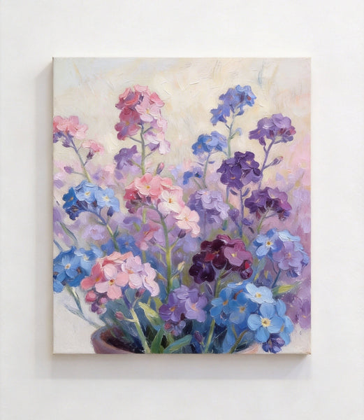 Original Small Canvas Artwork, Purple and Blue Forget-me-nots Blooming Wild, Buy Small Artwork Online, Original Flower Paintings, Hand Painted Canvas Artwork, Still Life Painting-Paintingforhome