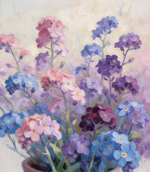 Original Small Canvas Artwork, Purple and Blue Forget-me-nots Blooming Wild, Buy Small Artwork Online, Original Flower Paintings, Hand Painted Canvas Artwork, Still Life Painting-Paintingforhome