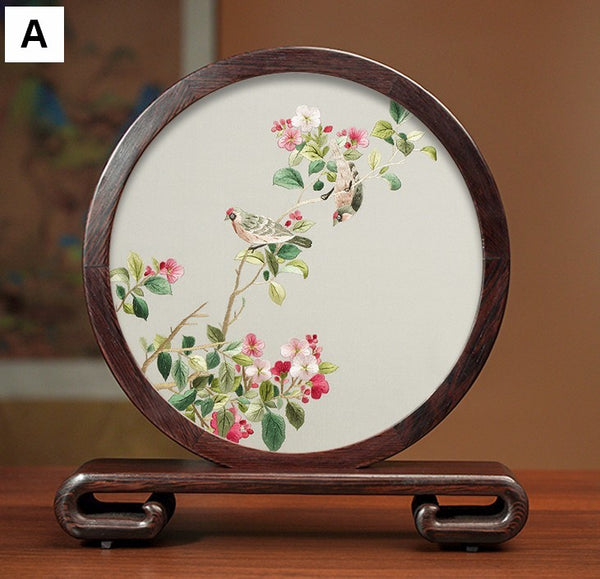 Exclusive Business Presents, Flower and Birds Silk Embroidery Ornaments, Creative Birthday Gift, Premium Souvenir, Traditional Chinese Suzhou Silk Embroidery-Paintingforhome