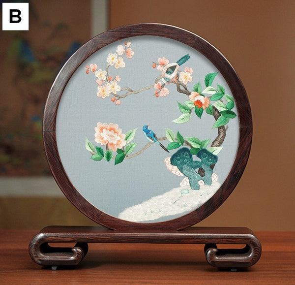 Exclusive Business Presents, Flower and Birds Silk Embroidery Ornaments, Creative Birthday Gift, Premium Souvenir, Traditional Chinese Suzhou Silk Embroidery-Paintingforhome