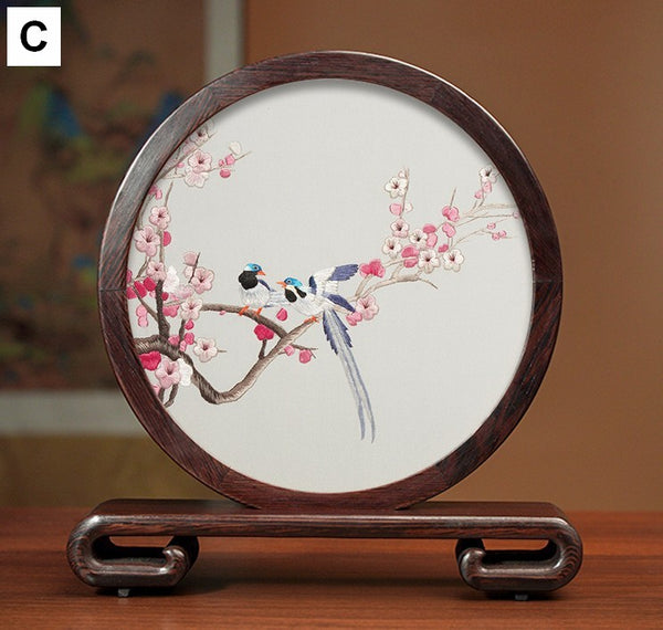 Exclusive Business Presents, Flower and Birds Silk Embroidery Ornaments, Creative Birthday Gift, Premium Souvenir, Traditional Chinese Suzhou Silk Embroidery-Paintingforhome