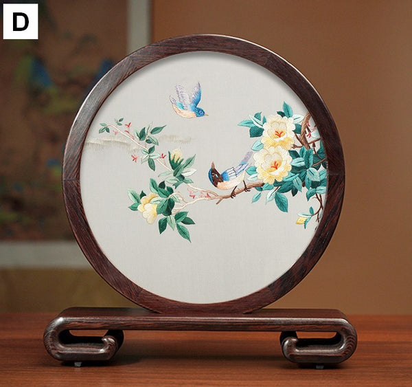 Exclusive Business Presents, Flower and Birds Silk Embroidery Ornaments, Creative Birthday Gift, Premium Souvenir, Traditional Chinese Suzhou Silk Embroidery-Paintingforhome