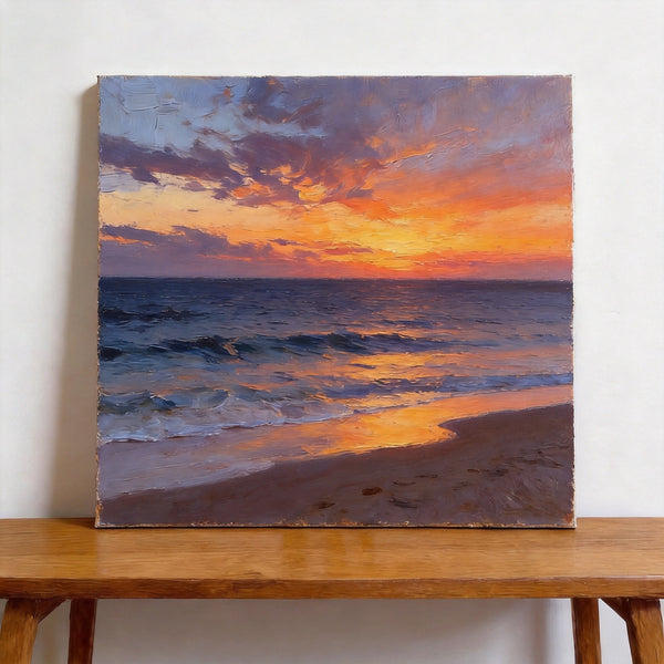 Small Canvas Wall Art Paintings, Sunset Beach Painting, Hand Painted Canvas Art, Original Seascape Paintings, Original Oil Paintings, Buy Small Artwork Online-Paintingforhome