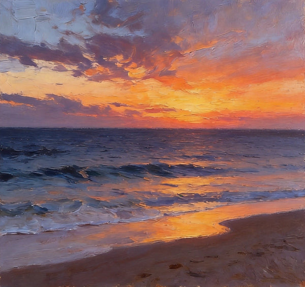 Small Canvas Wall Art Paintings, Sunset Beach Painting, Hand Painted Canvas Art, Original Seascape Paintings, Original Oil Paintings, Buy Small Artwork Online-Paintingforhome