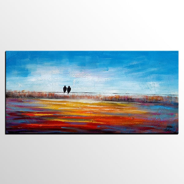 Original Abstract Painting, Love Birds Painting, Dining Room Wall Art Paintings, Modern Abstract Painting, Simple Canvas Painting, C-LargePaintingArt.com