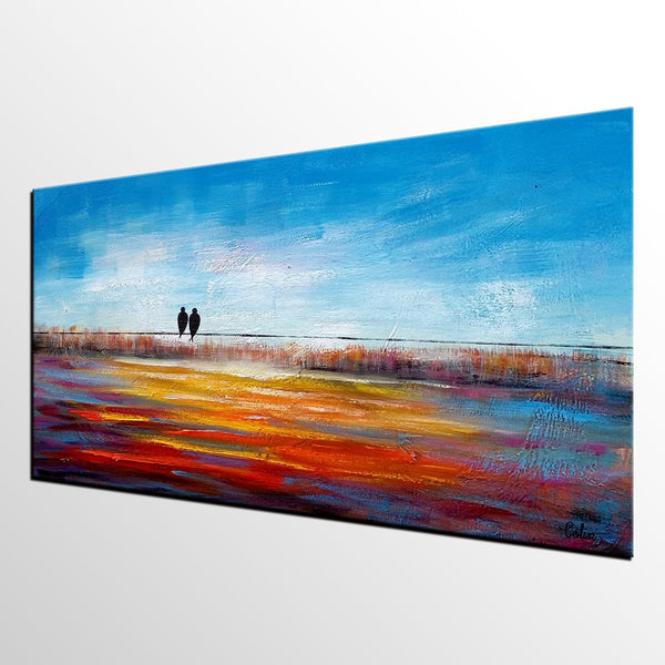 Original Abstract Painting, Love Birds Painting, Dining Room Wall Art Paintings, Modern Abstract Painting, Simple Canvas Painting, C-LargePaintingArt.com