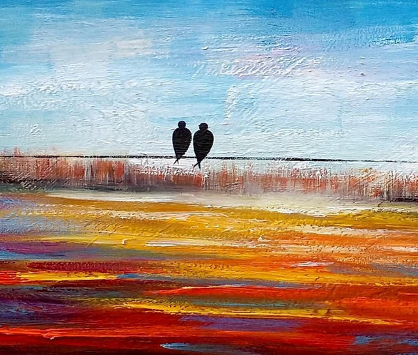 Original Abstract Painting, Love Birds Painting, Dining Room Wall Art Paintings, Modern Abstract Painting, Simple Canvas Painting, C-LargePaintingArt.com