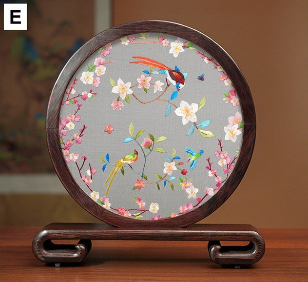 Exclusive Business Presents, Flower and Birds Silk Embroidery Ornaments, Creative Birthday Gift, Premium Souvenir, Traditional Chinese Suzhou Silk Embroidery-Paintingforhome