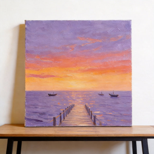 Serene Hour of the Ocean Sunset, Sunset Paintings, Hand Painted Canvas Art, Small Canvas Wall Art Paintings, Original Seascape Paintings, Original Oil Paintings, Buy Small Artwork Online-Paintingforhome