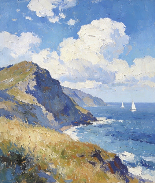 Original Landscape Paintings, Sails Beneath the Cliffside Clouds, Hand Painted Canvas Art, Small Canvas Wall Art Paintings, Buy Small Paintings Online, Original Oil Paintings-Paintingforhome