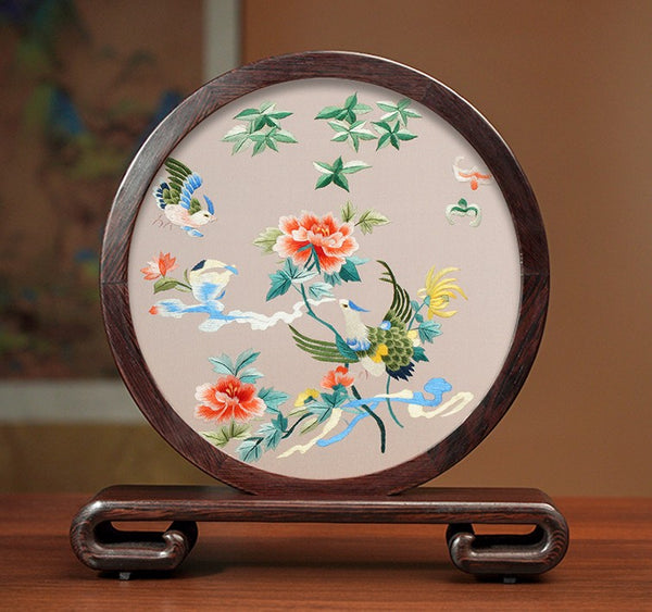 Exclusive Business Presents, Flower and Birds Silk Embroidery Ornaments, Creative Birthday Gift, Premium Souvenir, Traditional Chinese Suzhou Silk Embroidery-Paintingforhome