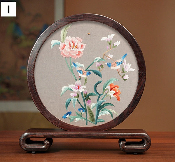 Exclusive Business Presents, Flower and Birds Silk Embroidery Ornaments, Creative Birthday Gift, Premium Souvenir, Traditional Chinese Suzhou Silk Embroidery-Paintingforhome