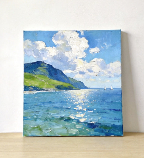 Bright Shoreline of the Blue Coast‌, Original Landscape Paintings, Original Oil Paintings, Hand Painted Canvas Art, Small Canvas Wall Art Paintings, Buy Small Paintings Online-Paintingforhome
