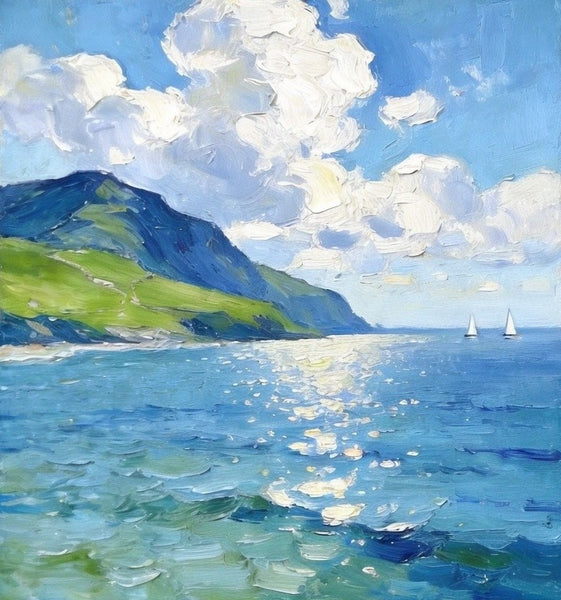 Bright Shoreline of the Blue Coast‌, Original Landscape Paintings, Original Oil Paintings, Hand Painted Canvas Art, Small Canvas Wall Art Paintings, Buy Small Paintings Online-Paintingforhome