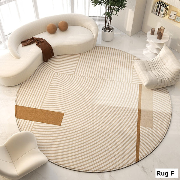 Bedroom Modern Round Rugs, Circular Modern Rugs under Chairs, Dining Room Contemporary Round Rugs, Geometric Modern Rug Ideas for Living Room-Paintingforhome