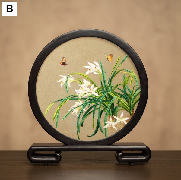 Unique Birthday Gift, Traditional Chinese Suzhou Embroidery Ornament, Exclusive Business Present Flower and Butterfly Embroidered Decor, Premium Souvenir-Paintingforhome
