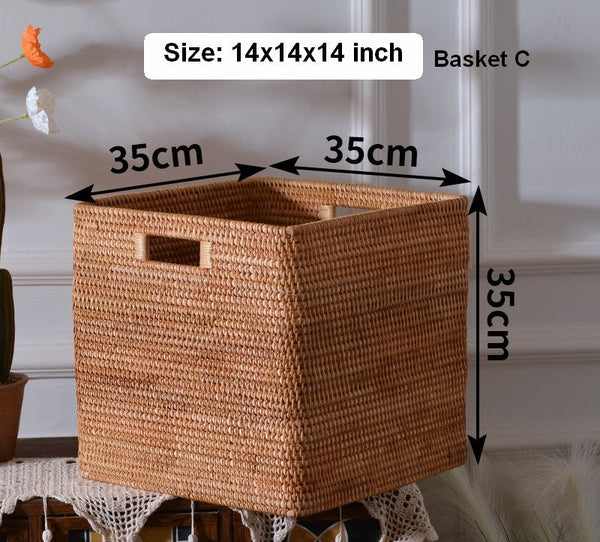 Storage Basket for Shelves, Large Rectangular Storage Baskets, Storage Baskets for Kitchen, Woven Rattan Storage Baskets for Bedroom-Paintingforhome