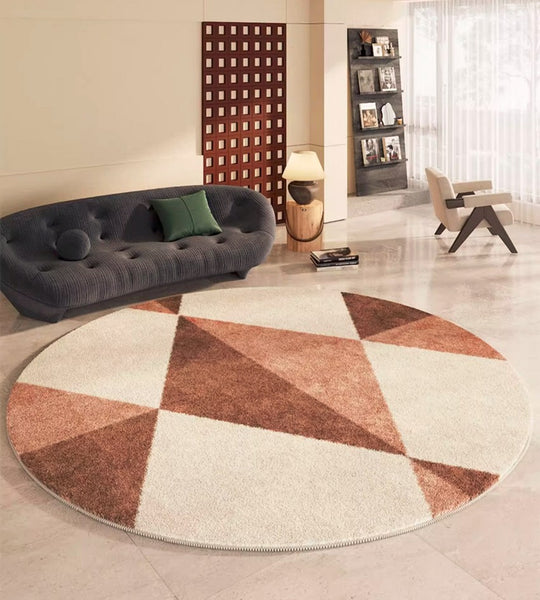 Large Contemporary Round Rugs, Geometric Modern Rugs for Bedroom, Modern Area Rugs under Coffee Table, Thick Round Rugs for Dining Room-Paintingforhome