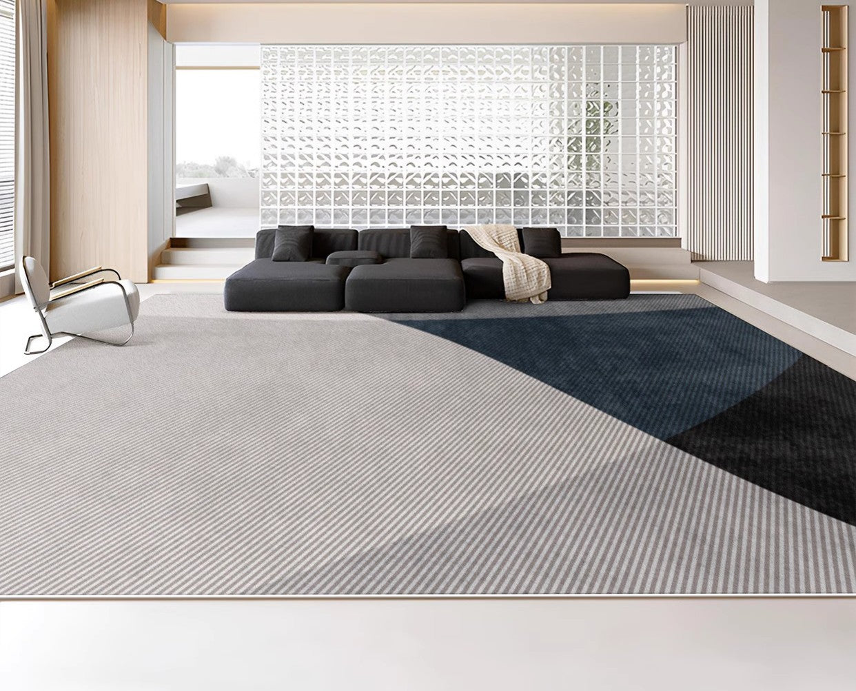 Modern Rugs for Living Room, Contemporary Rugs for Dining Room, Blue Contemporary Modern Rugs, Geometric Contemporary Rugs Next to Bed-Paintingforhome