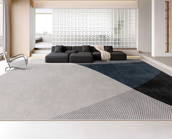 Modern Rugs for Living Room, Contemporary Rugs for Dining Room, Blue Contemporary Modern Rugs, Geometric Contemporary Rugs Next to Bed-Paintingforhome