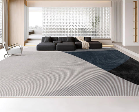 Modern Rugs for Living Room, Contemporary Rugs for Dining Room, Blue Contemporary Modern Rugs, Geometric Contemporary Rugs Next to Bed-Paintingforhome