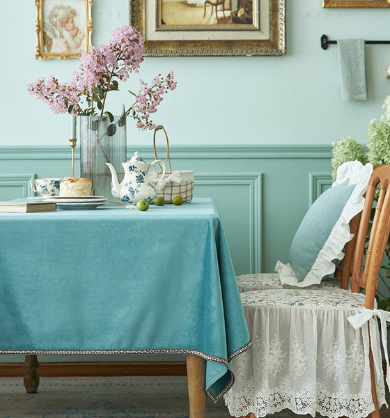 Ramie Velvet Rectangle Tablecloth for Home Decoration, Blue Square Tablecloth for Round Table, Modern Blue Table Cloth for Dining Room Table-Paintingforhome