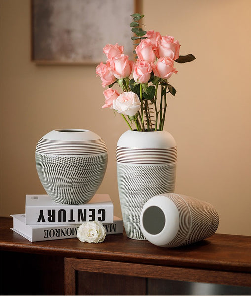 Centerpiece on Dining Table, Large Flower Vase on Table, Pottery Flower Vases Urn, Modern Bouquet Flower Vases, Handmade Water Holding Flower Vases-Paintingforhome