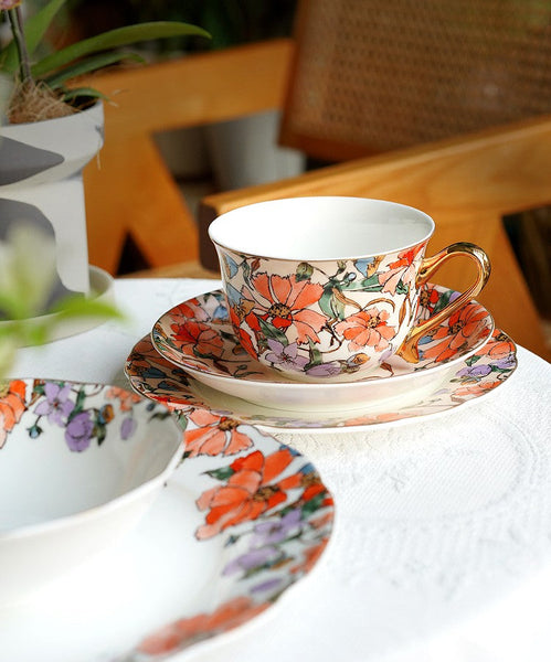 Elegant Ceramic Coffee Cups, Flower Porcelain Tea Cup Saucer Set, British Royal Ceramic Cups for Traditional Afternoon Tea, Unique Tea Cup and Saucer in Gift Box-Paintingforhome