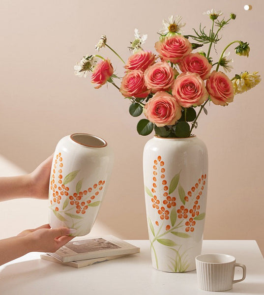 Porcelain Flower Vases, Large Flower Vases on Table, Dining Table Centerpiece, Ceramic Bouquet Vases, Handmade Water Holding Flower Vase-Paintingforhome