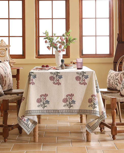 Beautiful Large Modern Tablecloth, Spring Flower Rustic Table Cover, Rectangle Tablecloth for Dining Table, Square Linen Tablecloth for Coffee Table-Paintingforhome