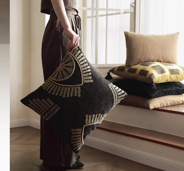 Geometric Modern Sofa Pillows, Large Square Decorative Throw Pillows for Couch, Large Black Decorative Throw Pillows, Black Geometric Sofa Pillows for Interior Design-Paintingforhome