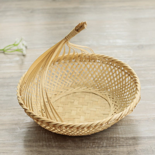 Lovely Cute Picnic Food Basket, Bamboo Basket for Food, Natural Fruit Basket Kitchen Storage Baskets, Natural Hand-woven Bamboo Basket-Paintingforhome