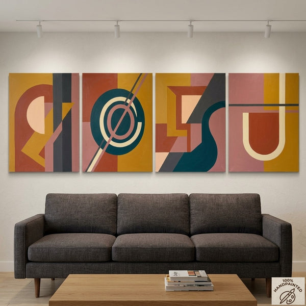 Geometric Contemporary Art, Large Modern Paintings for Living Room, Multi Panel Canvas Paintings, Original Abstract Artwork