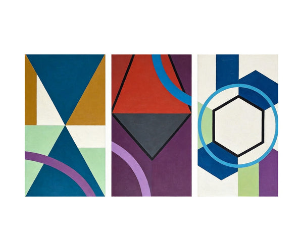 Geometric Abstract Paintings for Modernism Living Room Decor, Multi Panel Canvas Art, Extra Large Group Paintings, Hand Painted Artwork
