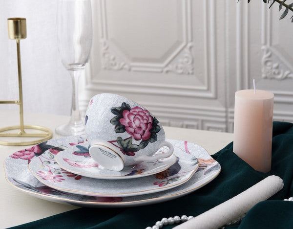 Elegant Ceramic Coffee Cups, Creative Porcelain Tea Cup Saucer Set, Unique Porcelain Cup and Saucer, Beautiful British Flower Tea Cups-Paintingforhome